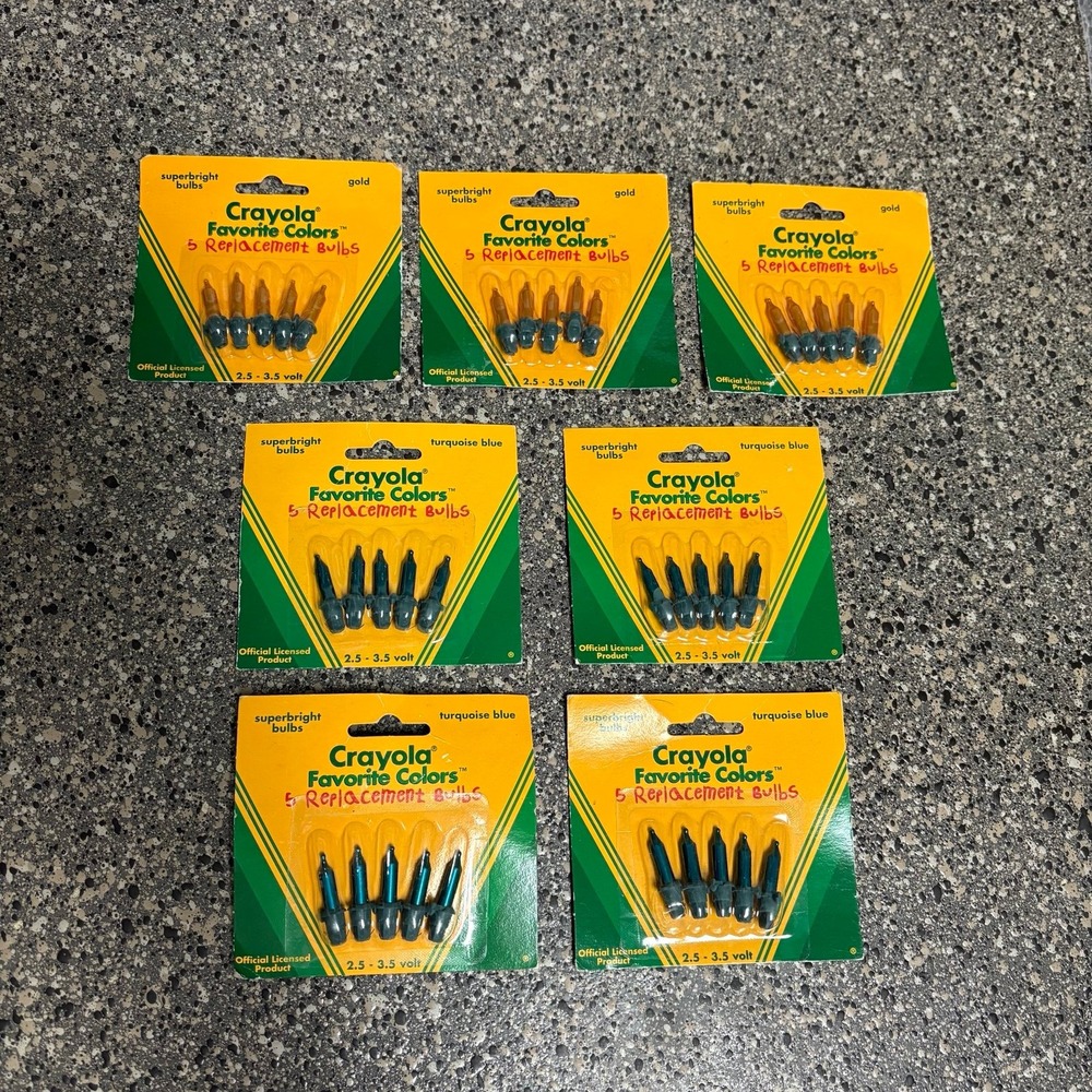 Vintage 1996 Crayola Christmas Light Replacement Light Bulbs Gold Turquoise Blue